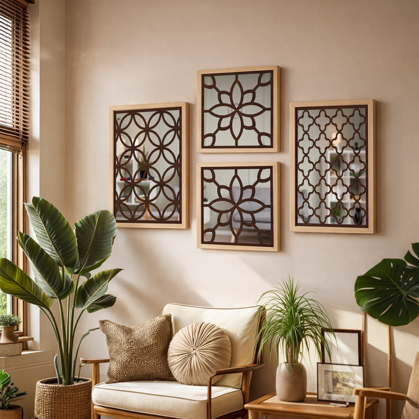 Lattice Mirror Art Set of 4