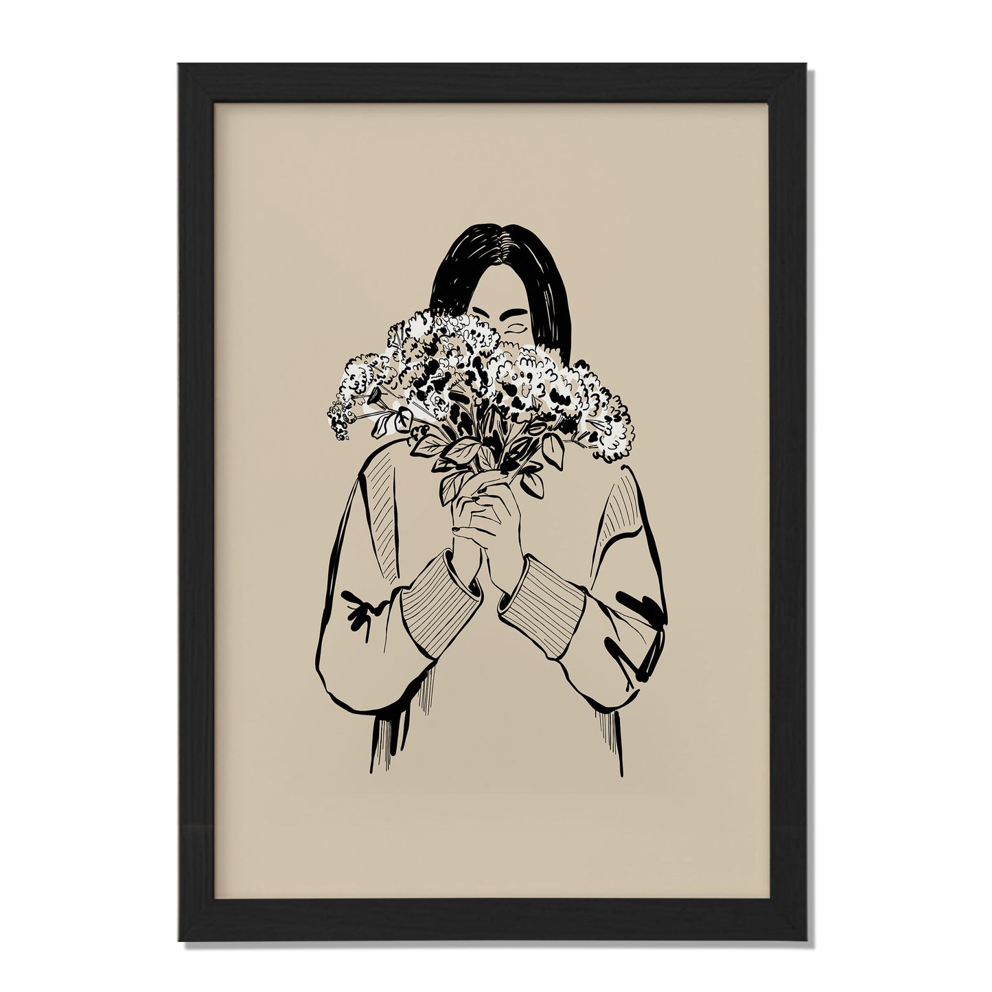 Minimalist Floral Girl Line Art Framed Poster