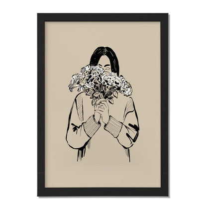 Minimalist Floral Girl Line Art Framed Poster