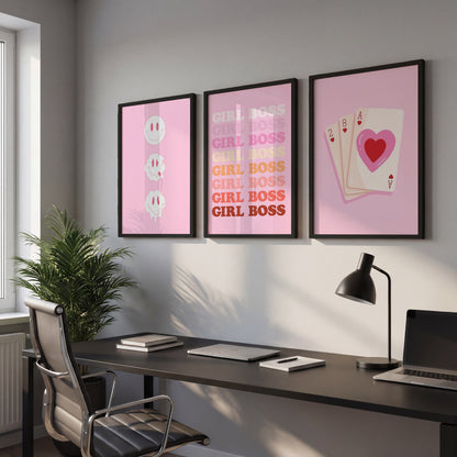 Pink Girl Boss Wall Art Set