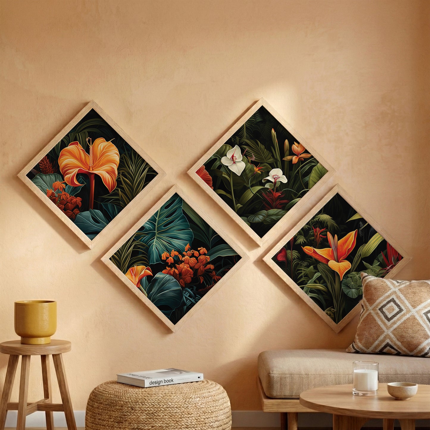 Tropical Botanical Floral Wall Frame Set of 4