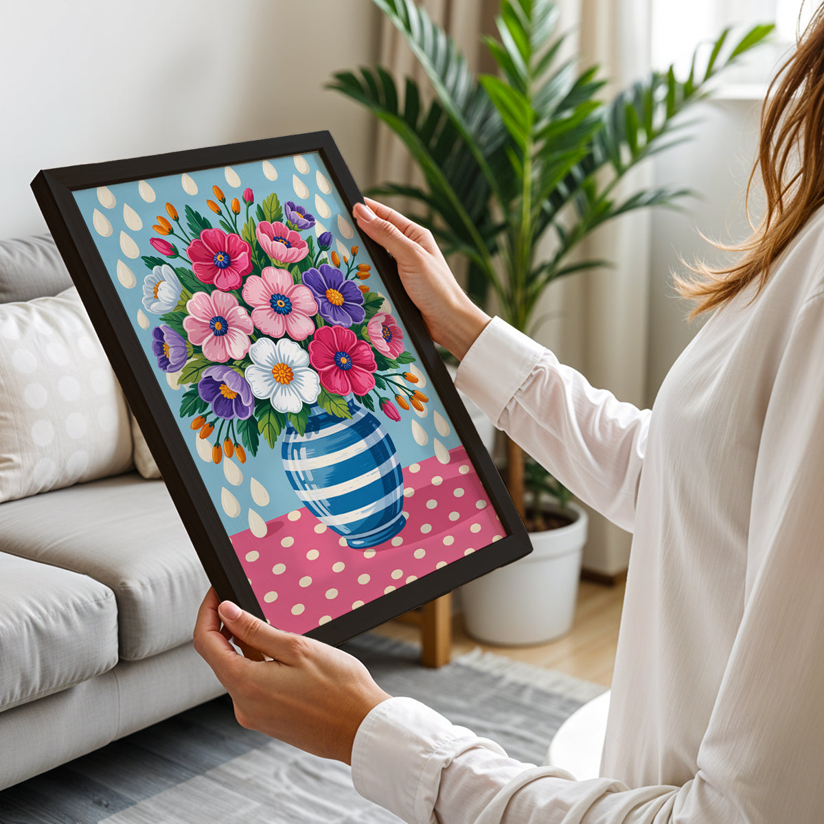 Blooming Floral Vase Framed Wall Art Print