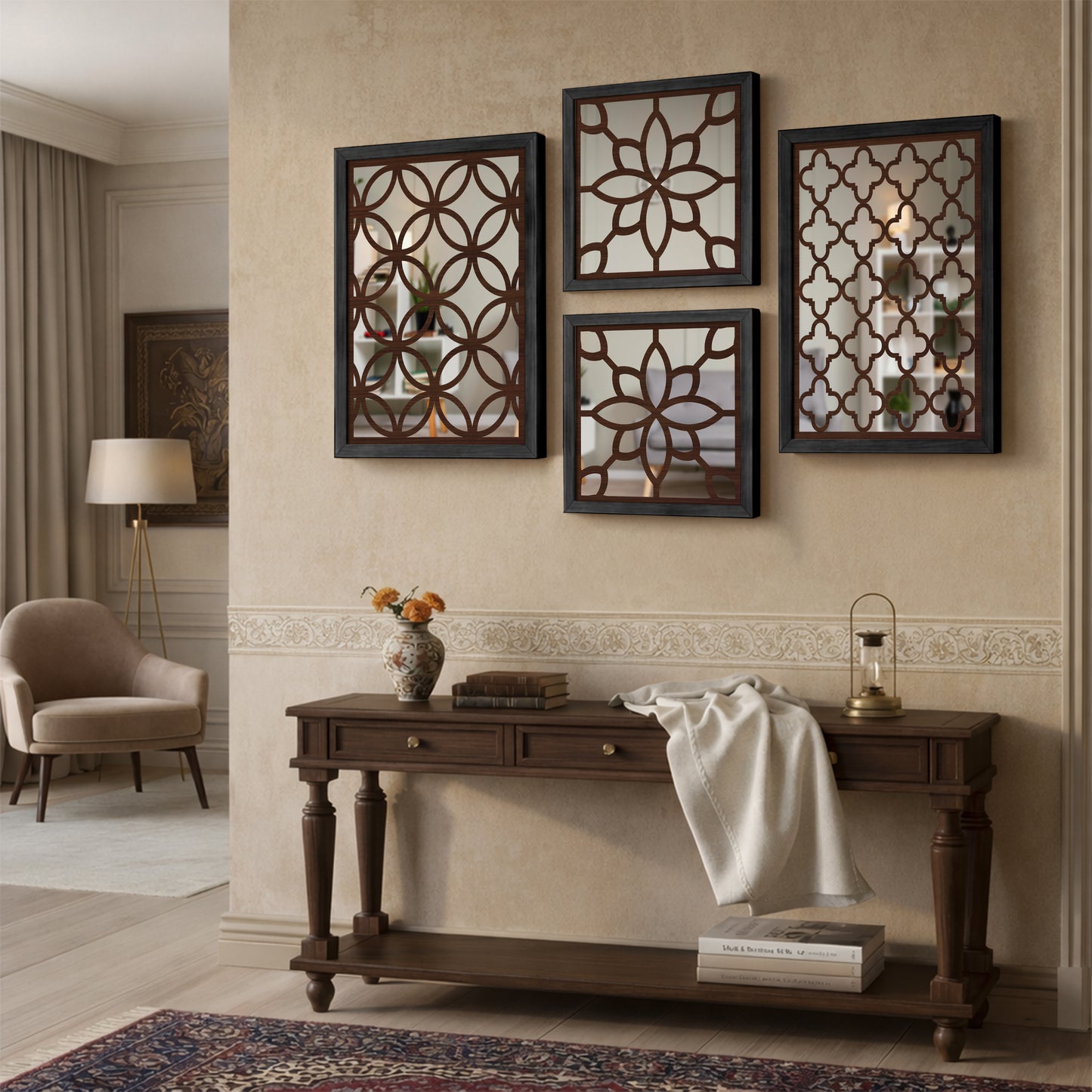 Lattice Mirror Art Set of 4