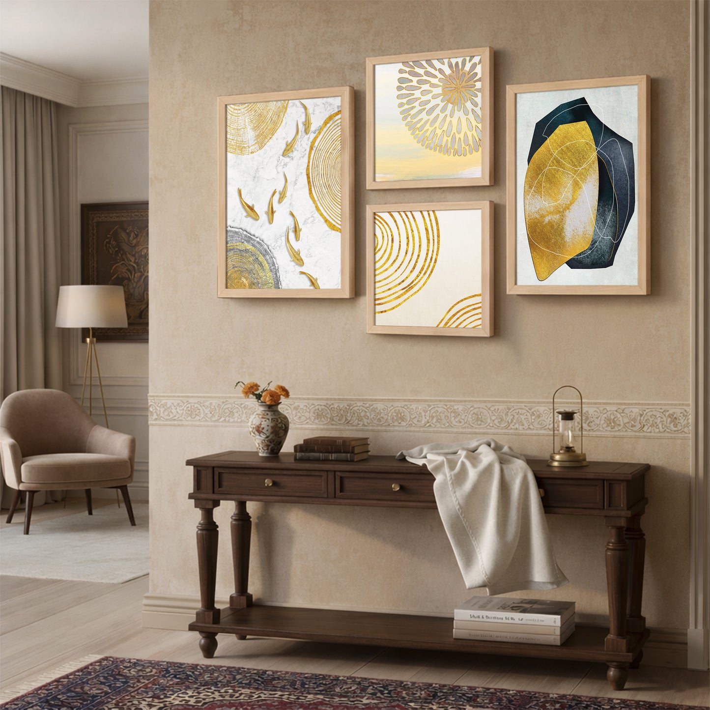 Modern Gold Abstract Wall Art Set of 4