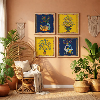 Folk Flora Wall Decor Set of 4