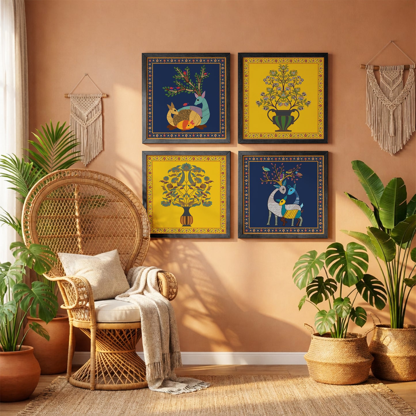 Folk Flora Wall Decor Set of 4
