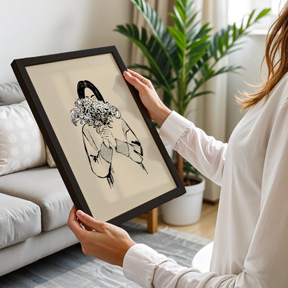 Minimalist Floral Girl Line Art Framed Poster