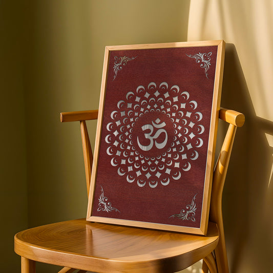 Om Mandala Pinewood Laser wall Art