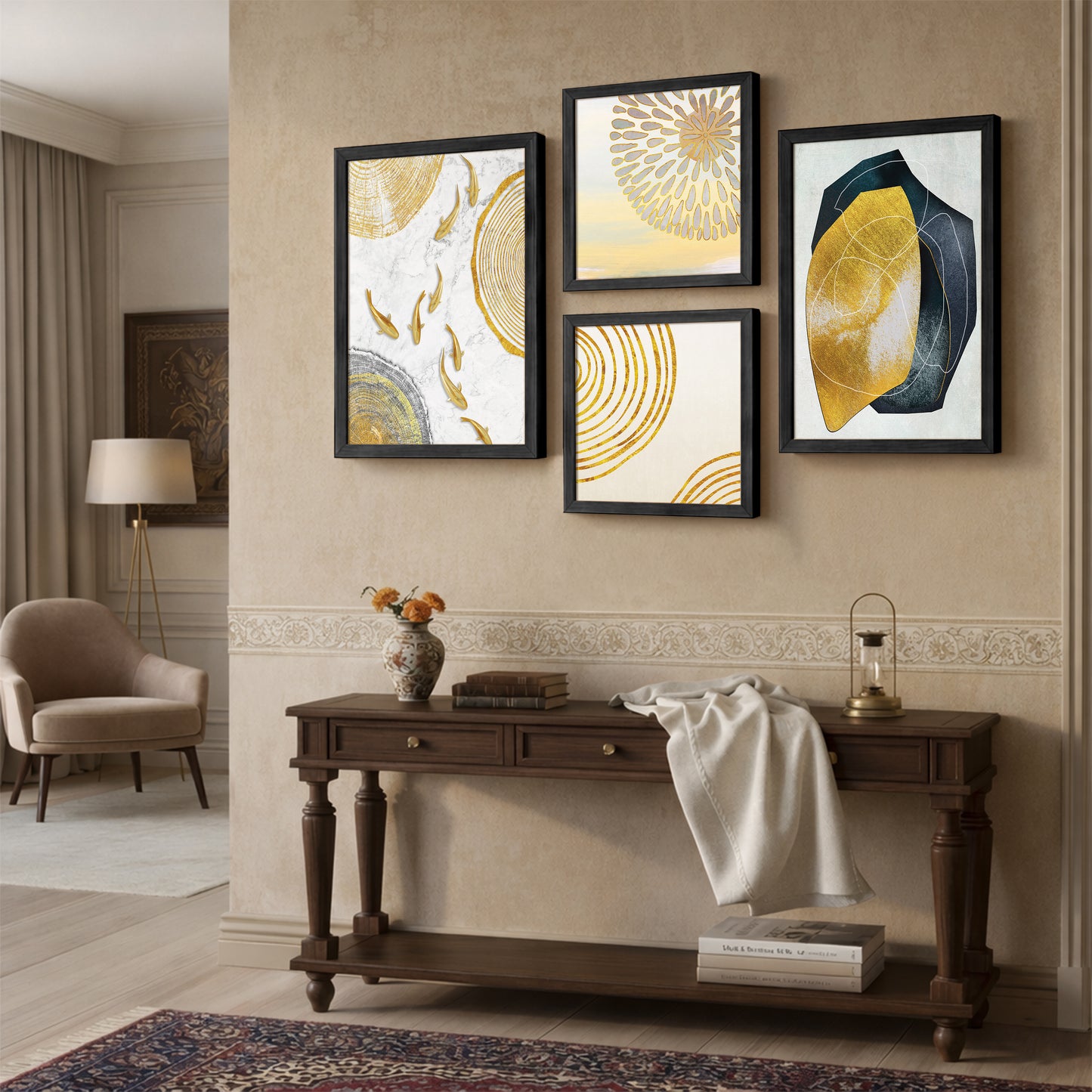 Modern Gold Abstract Wall Art Set of 4