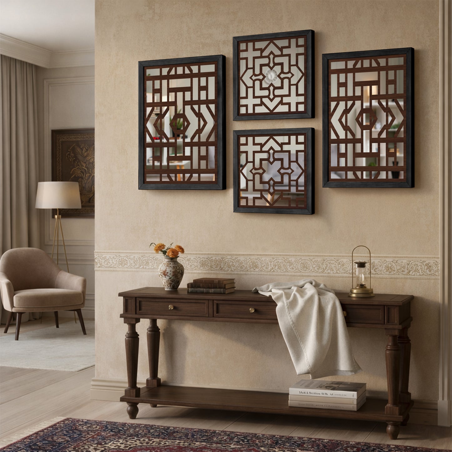 Abstract Geometric Wall Mirror Decor Set of 4