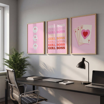 Pink Girl Boss Wall Art Set