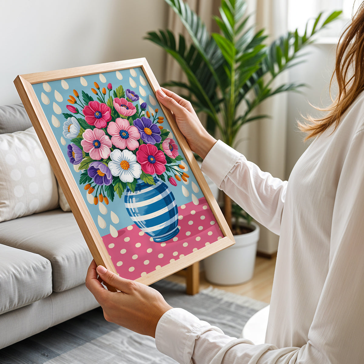 Blooming Floral Vase Framed Wall Art Print