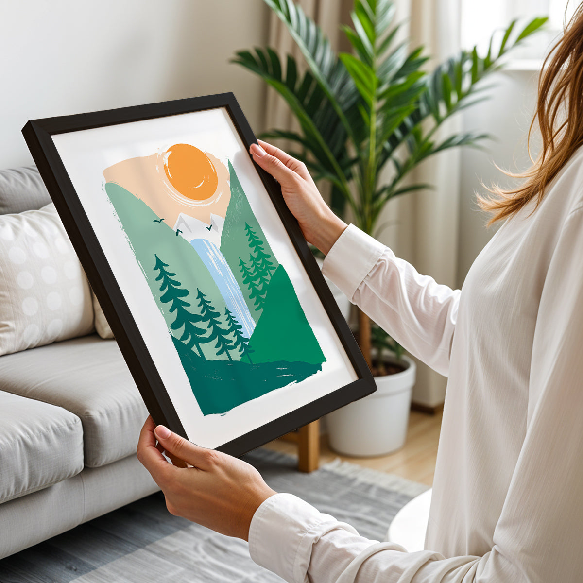 Minimalist Mountain Waterfall Nature Wall Art