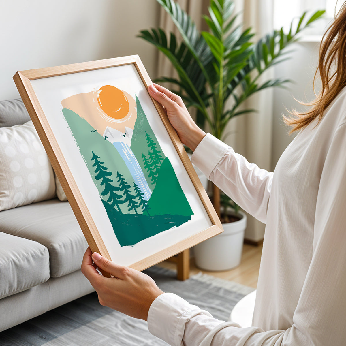 Minimalist Mountain Waterfall Nature Wall Art