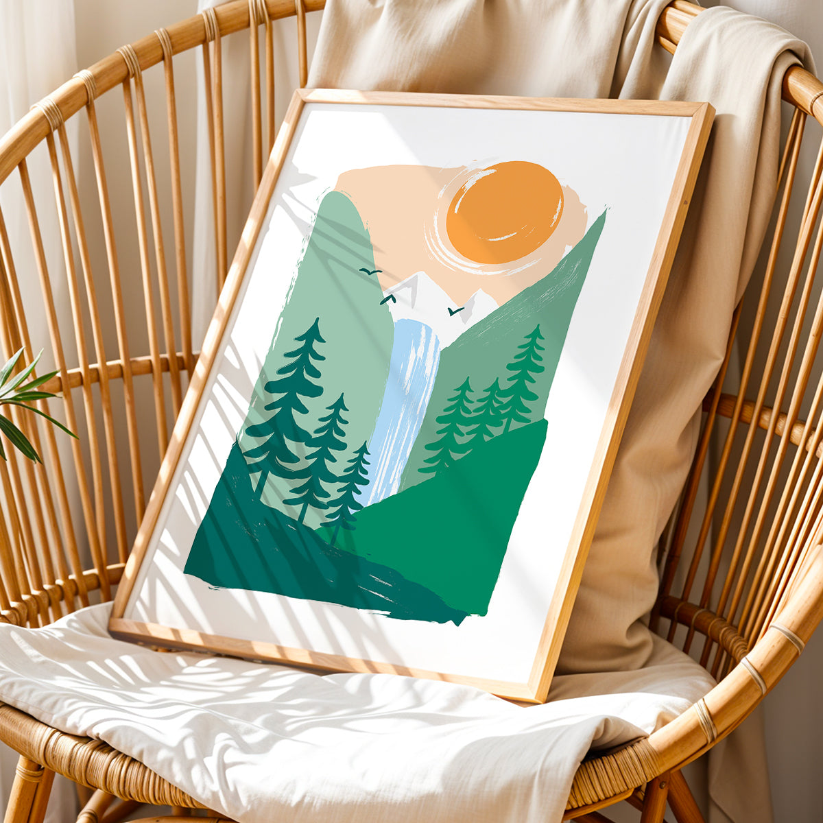 Minimalist Mountain Waterfall Nature Wall Art