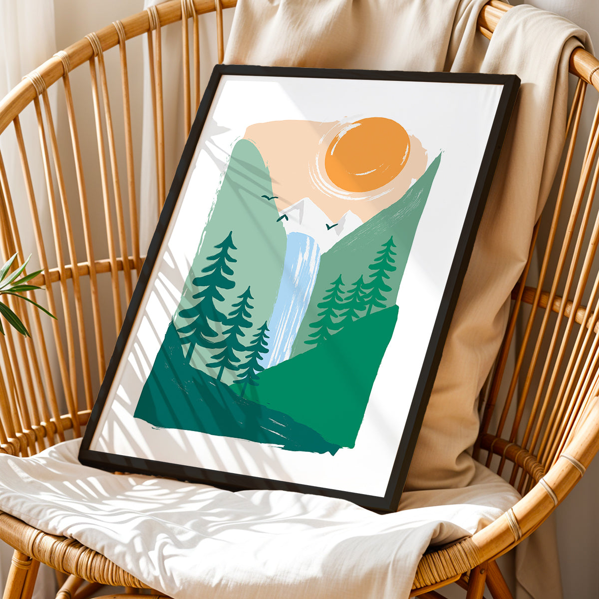 Minimalist Mountain Waterfall Nature Wall Art