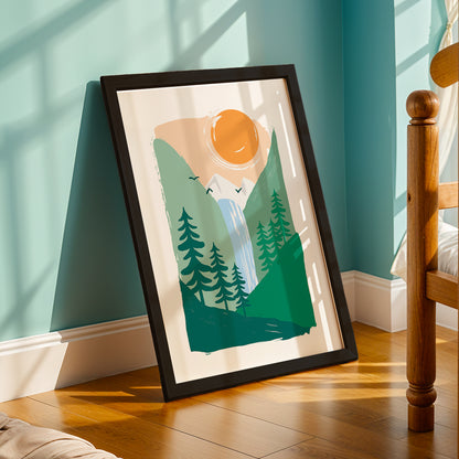 Minimalist Mountain Waterfall Nature Wall Art