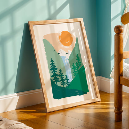 Minimalist Mountain Waterfall Nature Wall Art
