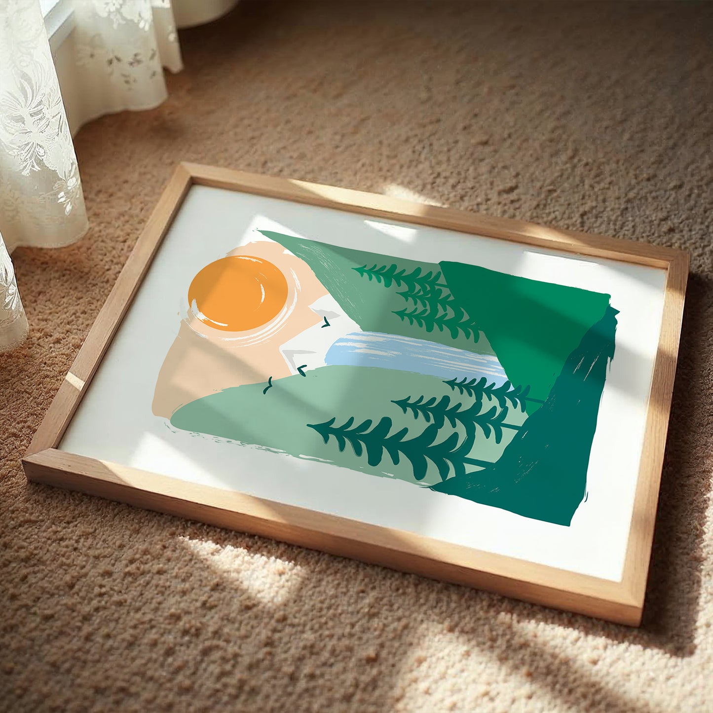 Minimalist Mountain Waterfall Nature Wall Art