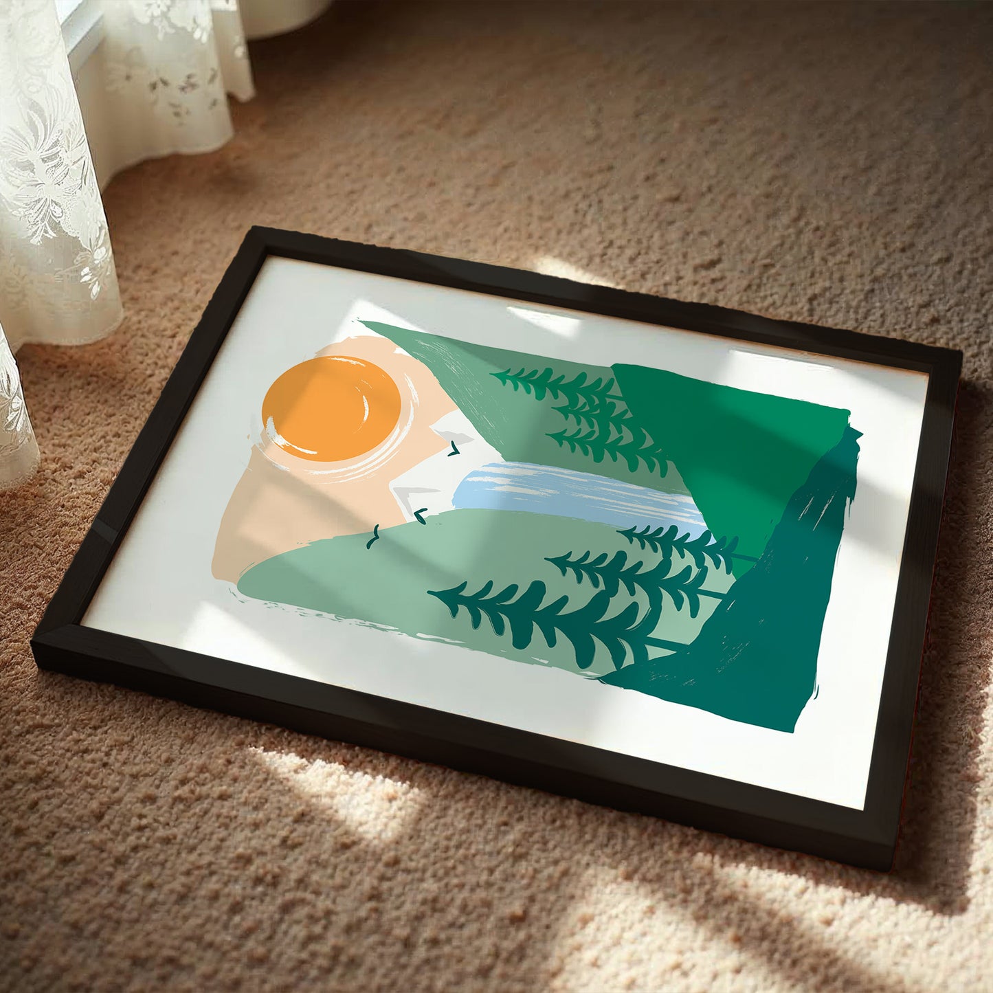 Minimalist Mountain Waterfall Nature Wall Art