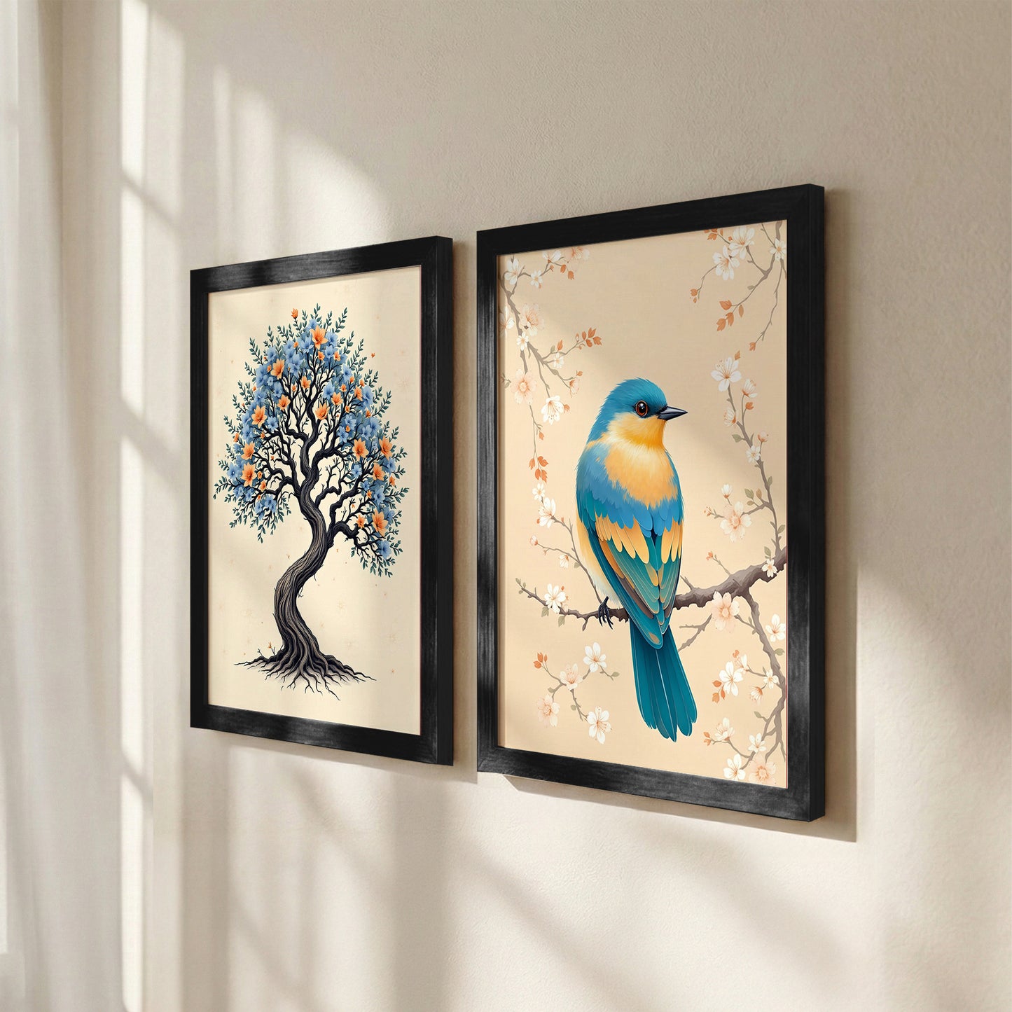 Tree & Blue Bird Nature Wall Art Frames Set of 2