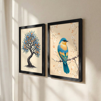 Tree & Blue Bird Nature Wall Art Frames Set of 2