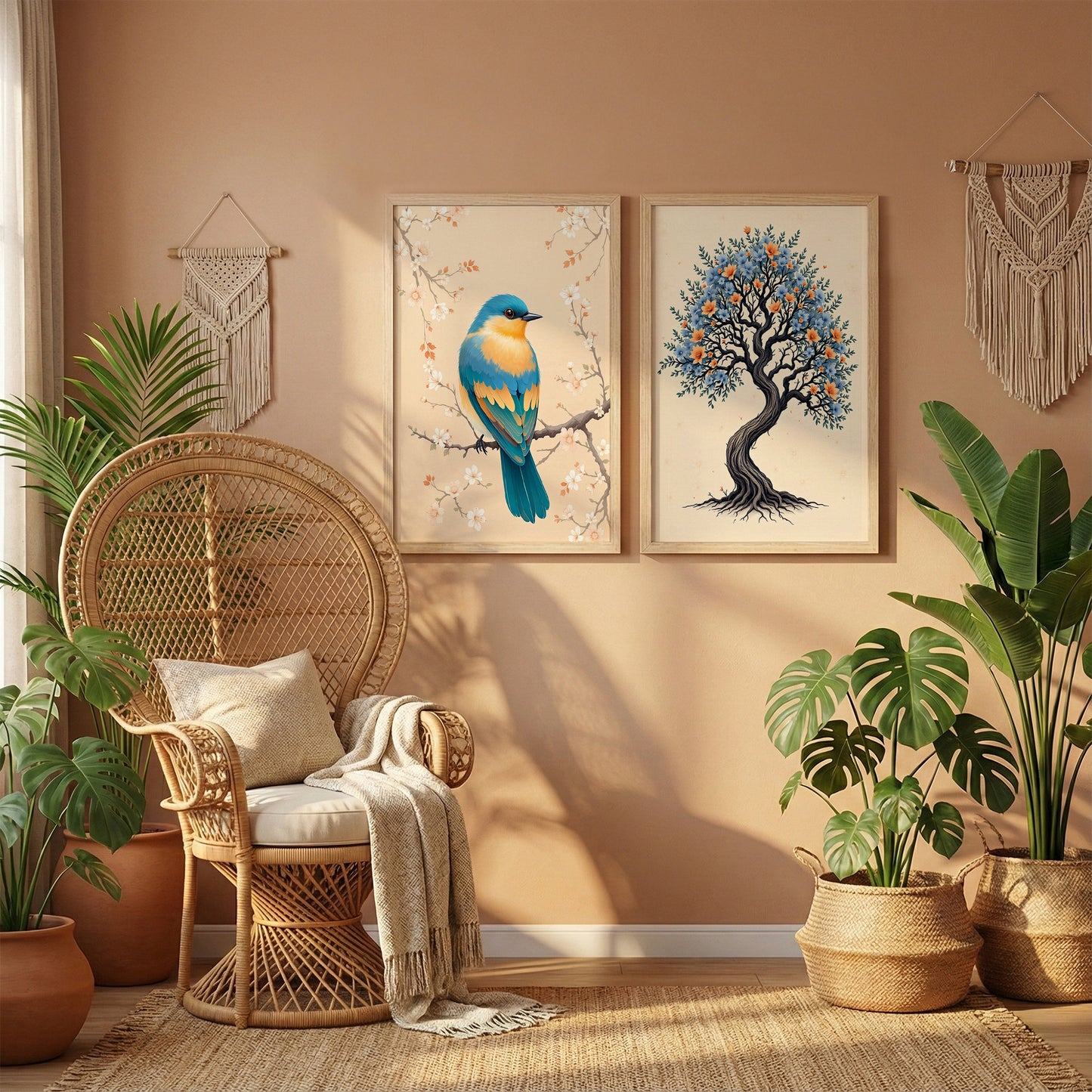 Tree & Blue Bird Nature Wall Art Frames Set of 2