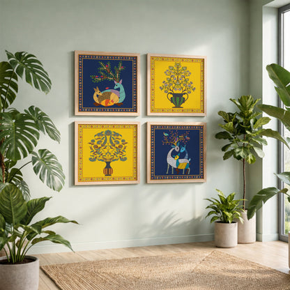 Folk Flora Wall Decor Set of 4
