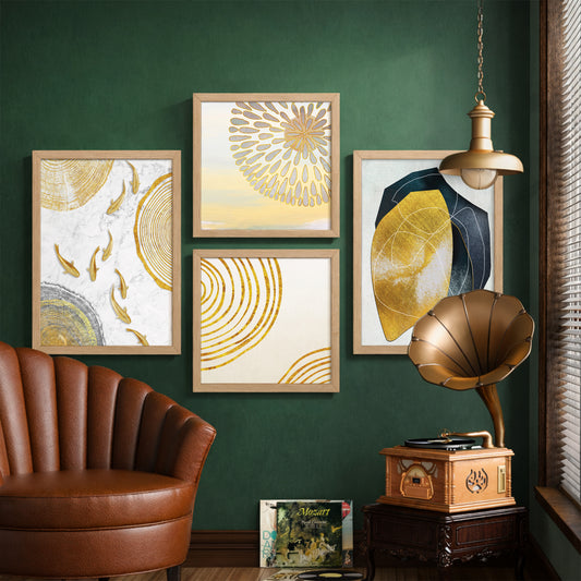 Modern Gold Abstract Wall Art Set of 4