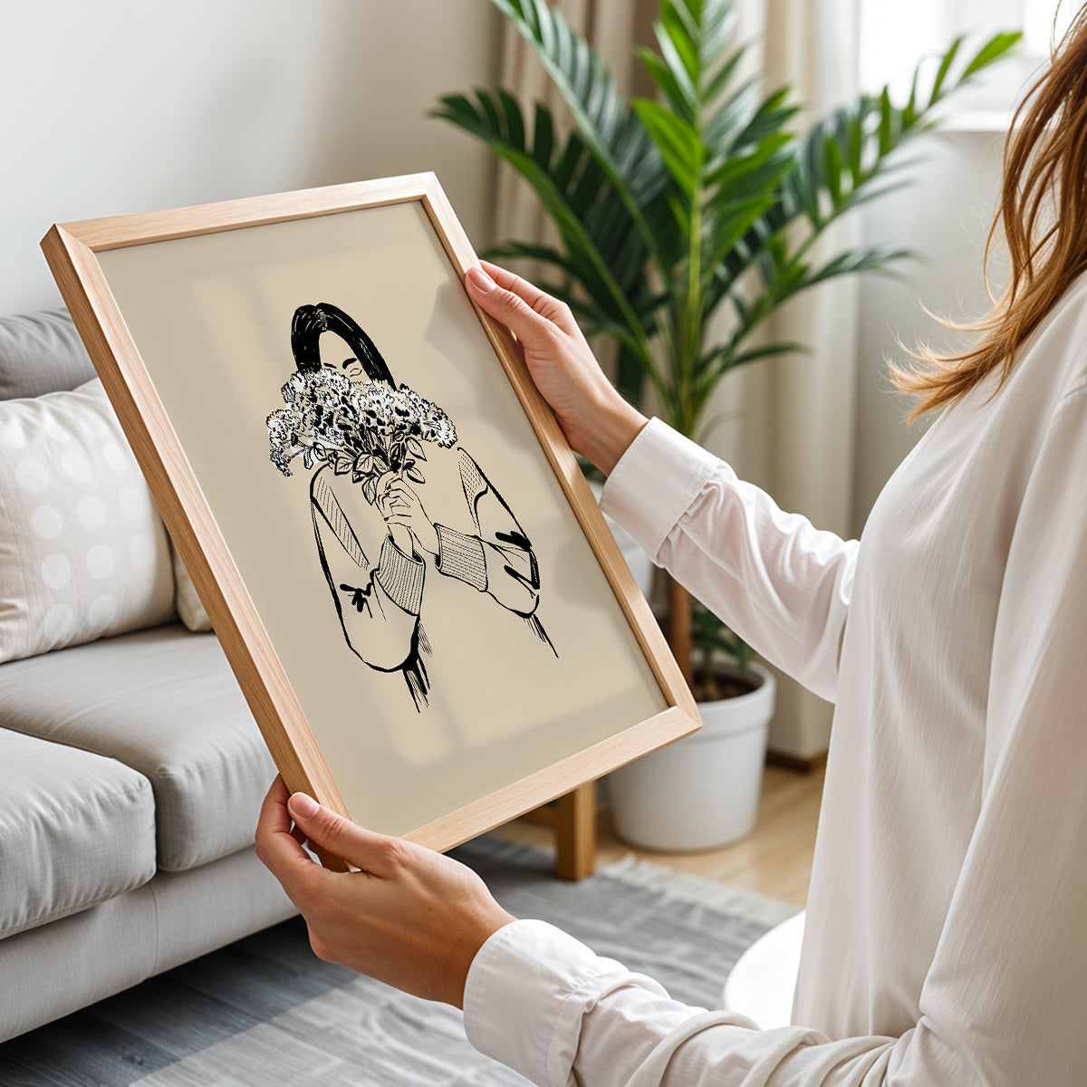 Minimalist Floral Girl Line Art Framed Poster
