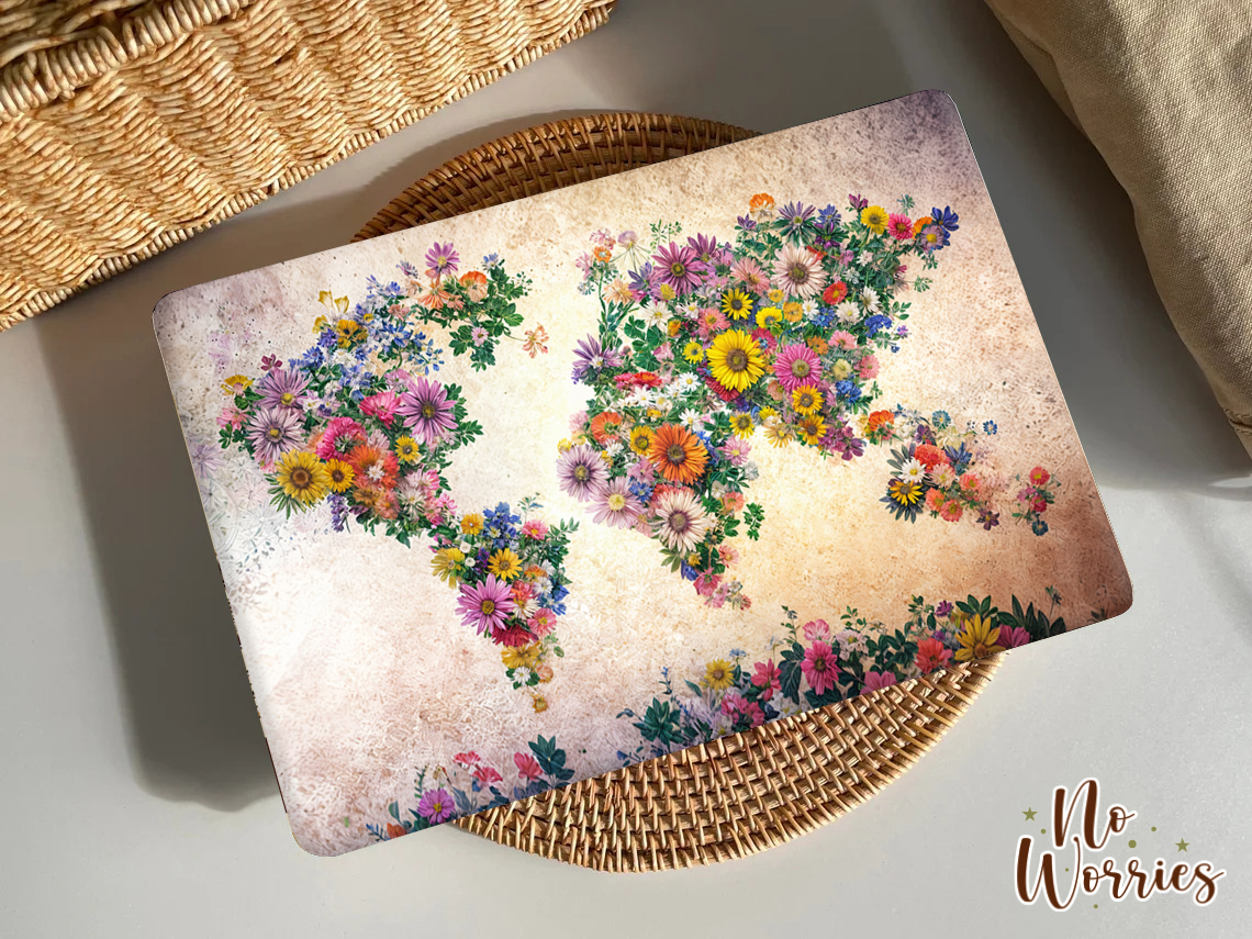Floral World Map Laptop Skin