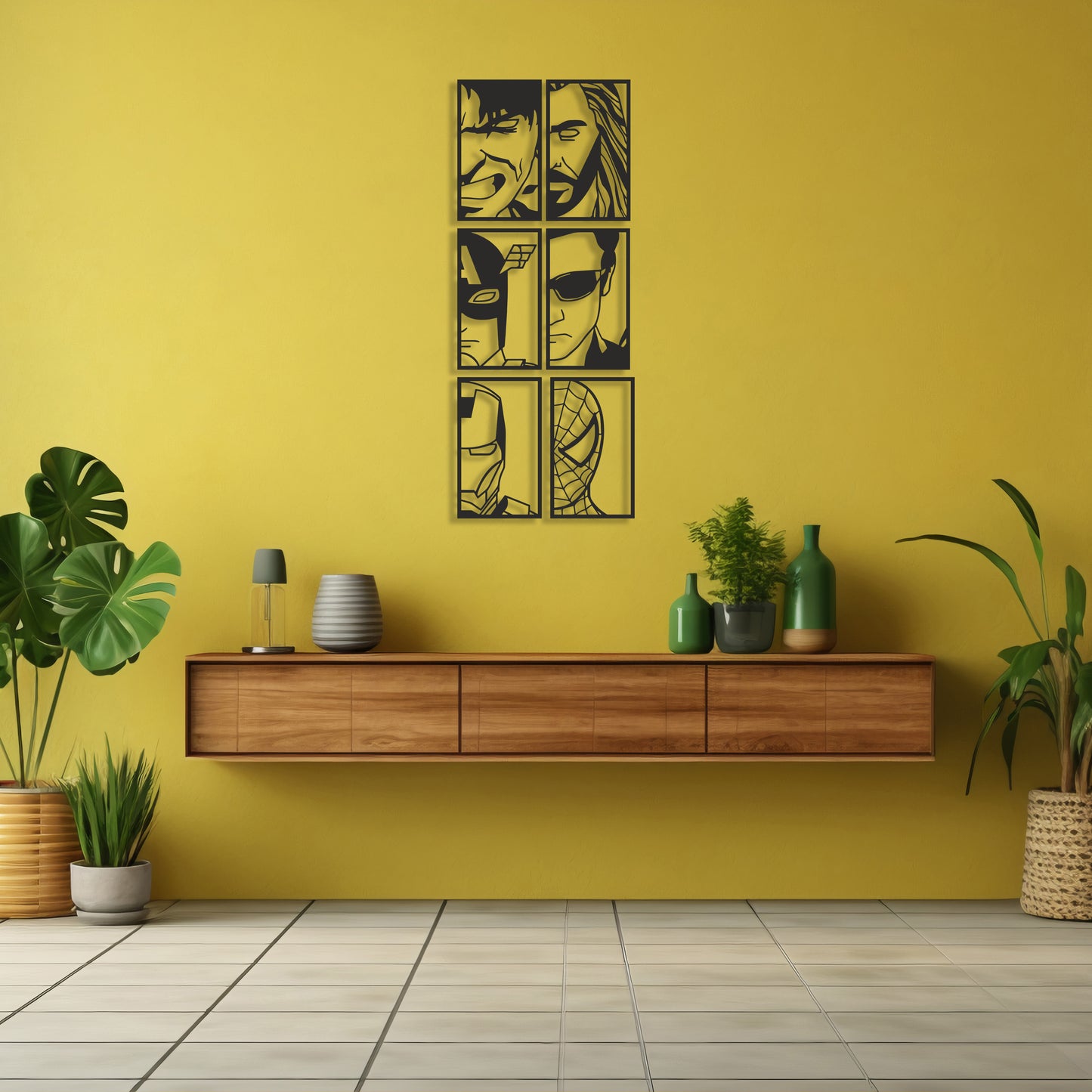 Superhero Faces Pinewood Wall Art