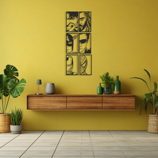 Superhero Faces Pinewood Wall Art