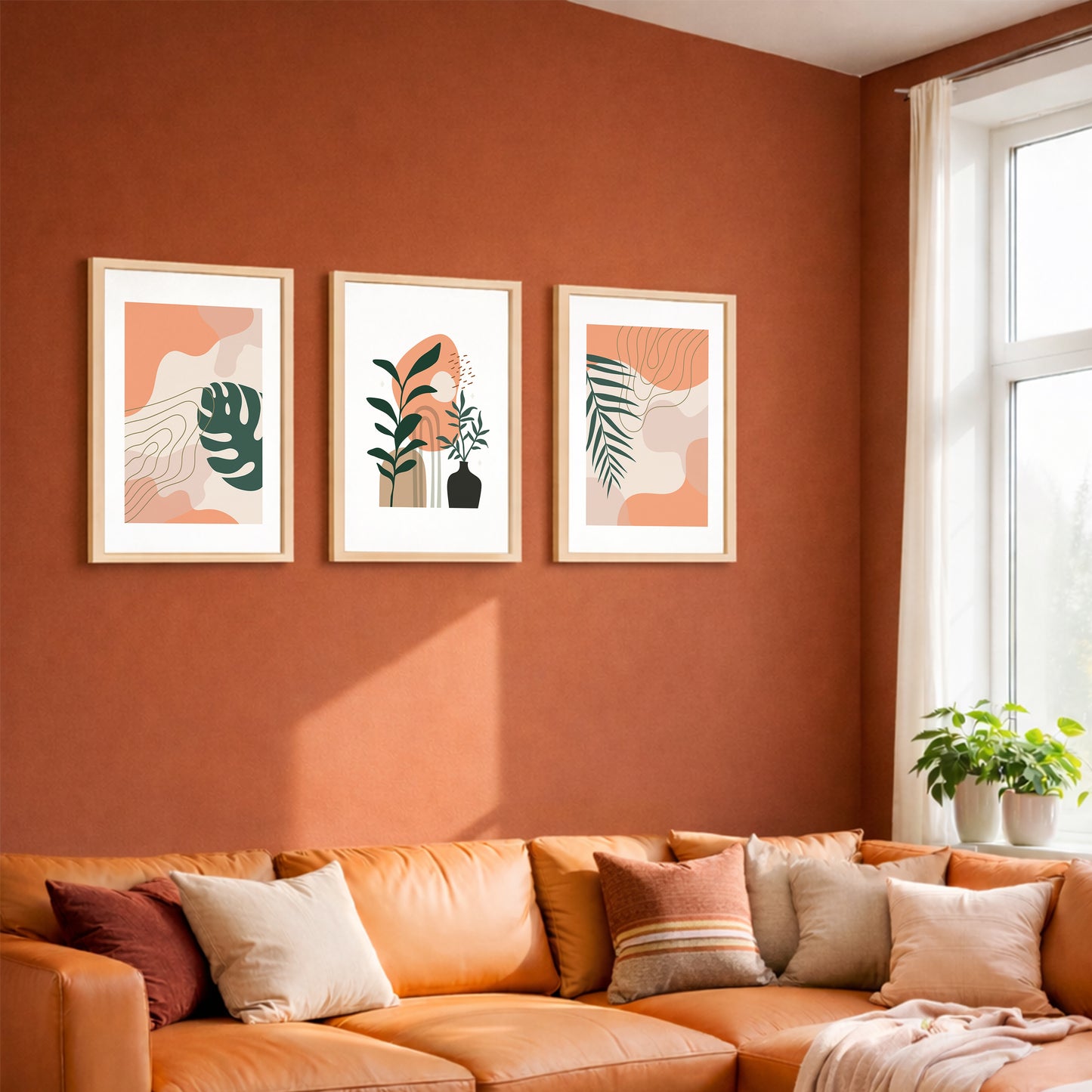 Modern Botanical Abstract Wall Frame Set of 3