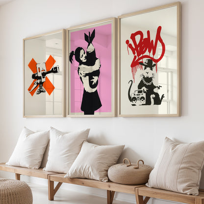 Banksy Inspired Street Art Wall Set of 3