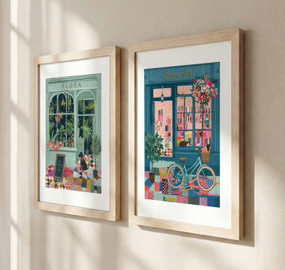 Vintage Café & Bookstore Wall Frame Set of 2