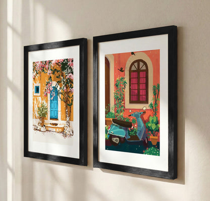 Mediterranean Street Art Wall Frame Set of 2
