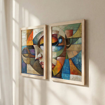 Abstract Cubist Faces Wall Art Set