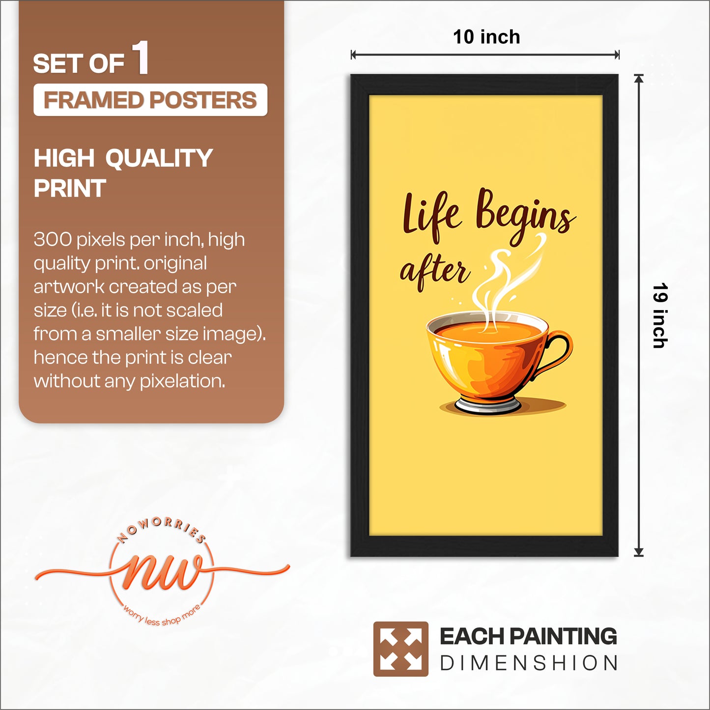 Life Begins After Tea Wall Frame Set of 1