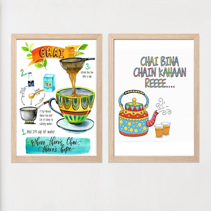 Desi Chai Quote Framed Wall Art Set of 2