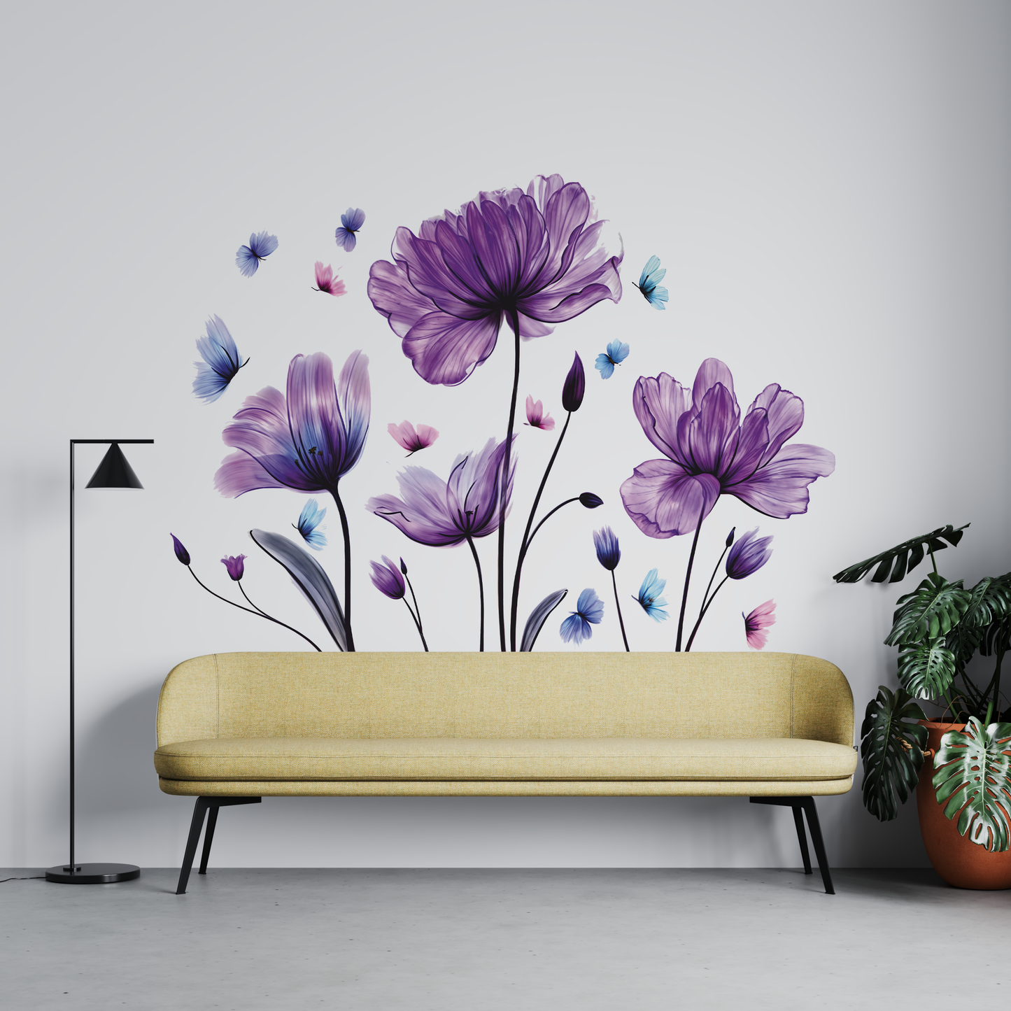 Purple Flower & Butterfly Wall Sticker