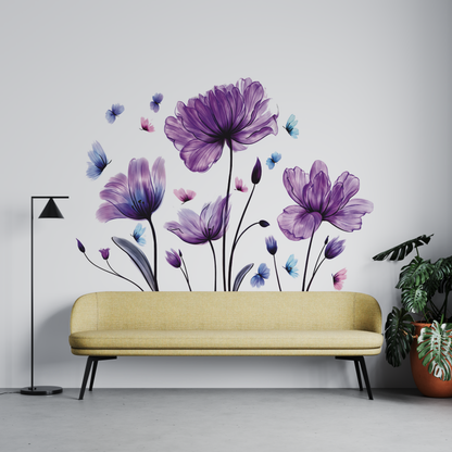 Purple Flower & Butterfly Wall Sticker