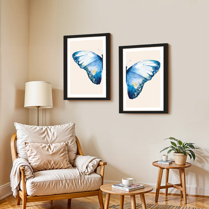 Blue Butterfly Botanical Wall Art Set of 2