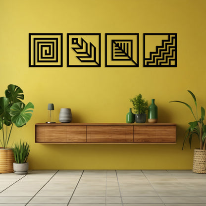 Geometric Pattern Set Pinewood Wall Art