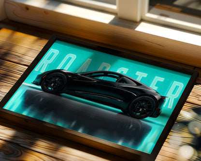 Tesla Roadster Neon Edition Wall Frame