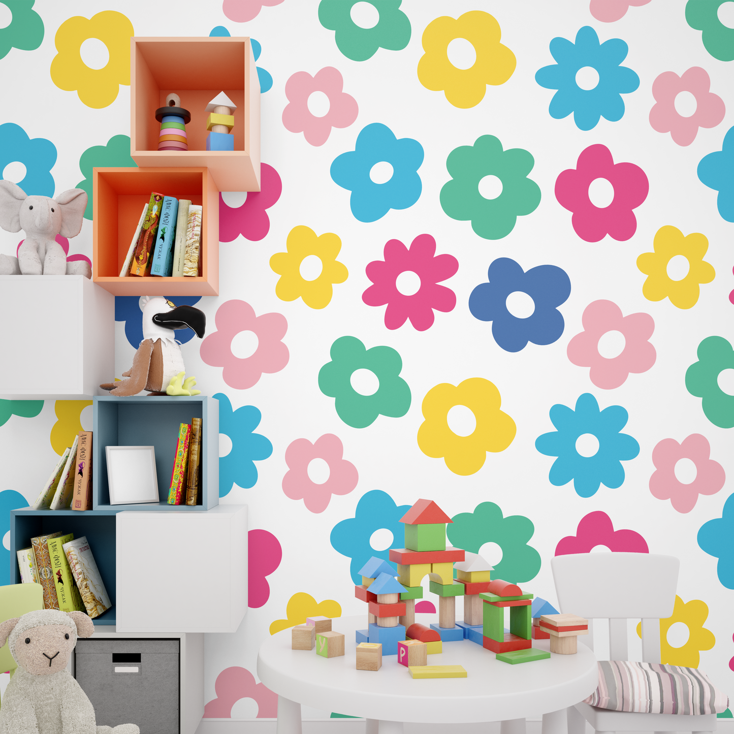 Bright Retro Flower Power Pattern Wall Sticker