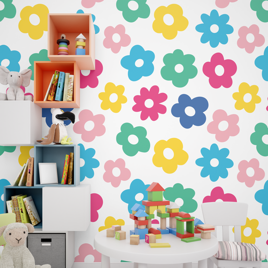 Bright Retro Flower Power Pattern Wall Sticker