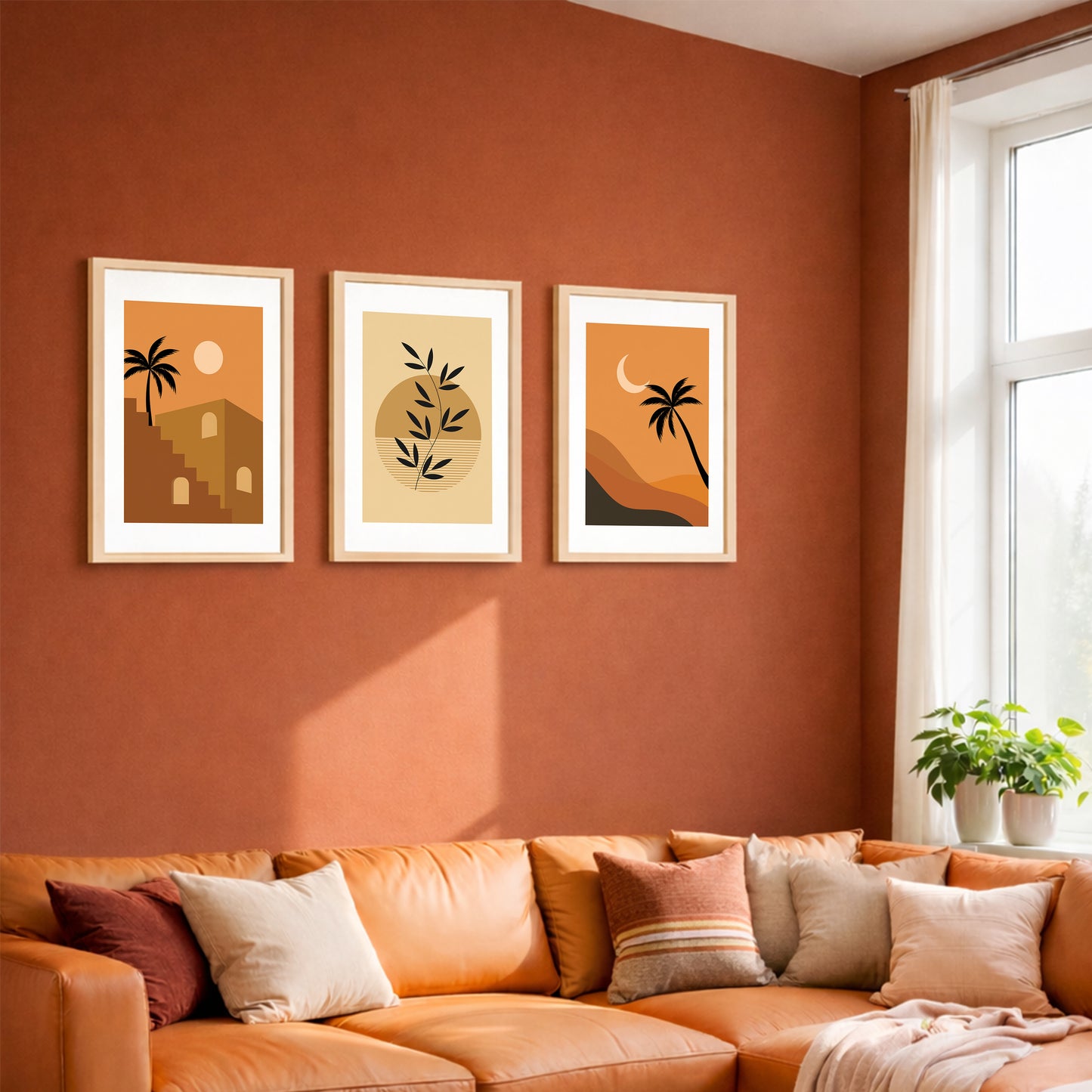 Boho Sunset & Palm Wall Frame Set of 3
