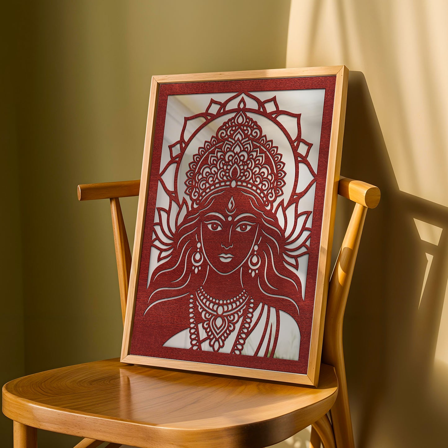 Shri Lakshmi Pinewood Laser Wall Art