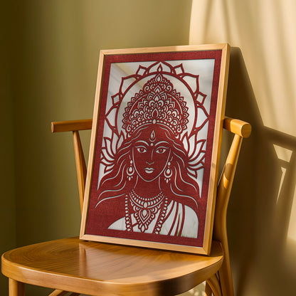 Shri Lakshmi Pinewood Laser Wall Art